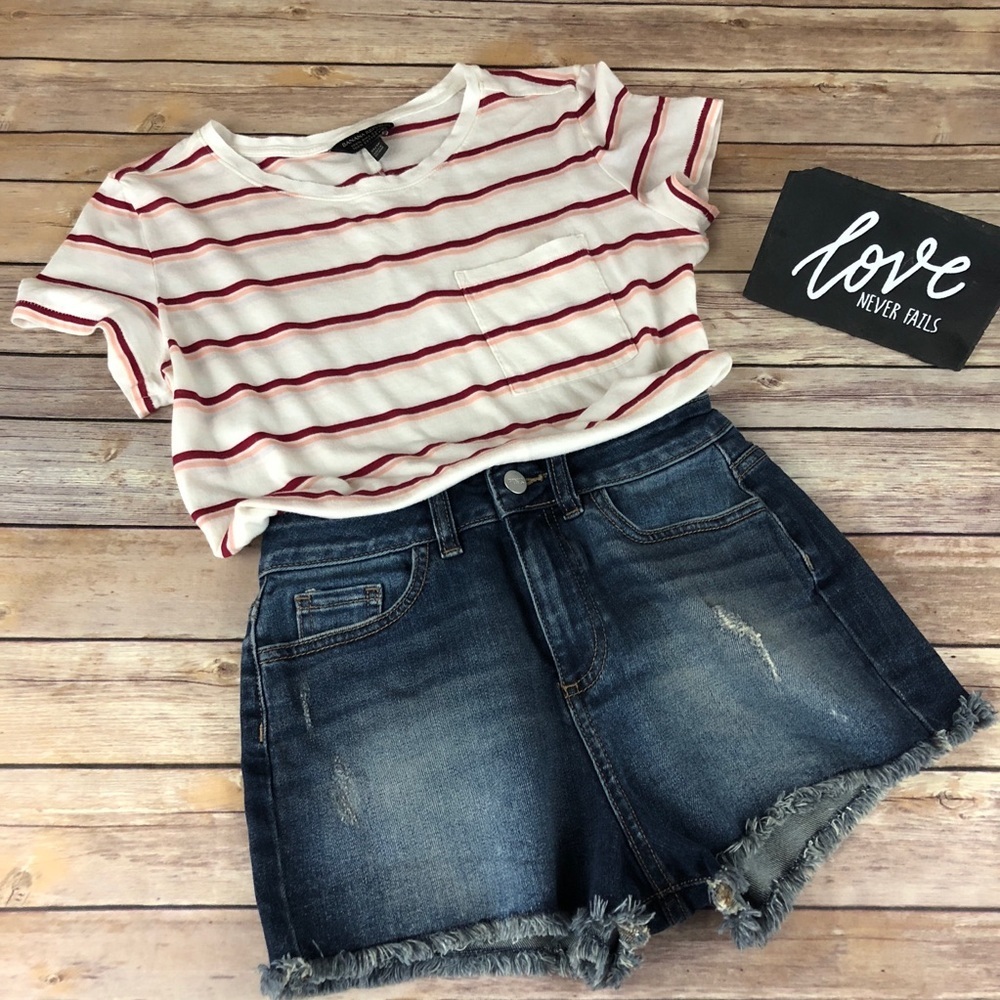 Banana Republic Burgundy & Pink Stripe Tee - Picture 2 of 4
